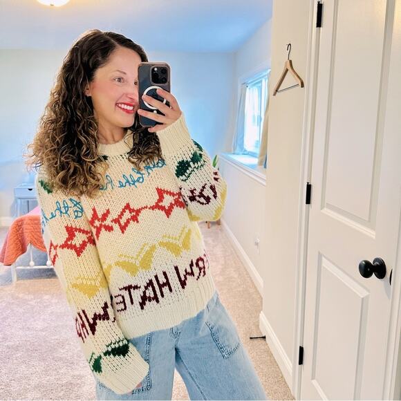 Lingua Franca Cream Alpaca Whatever Hand Embroidered Sweater Large - Picture 1 of 15
